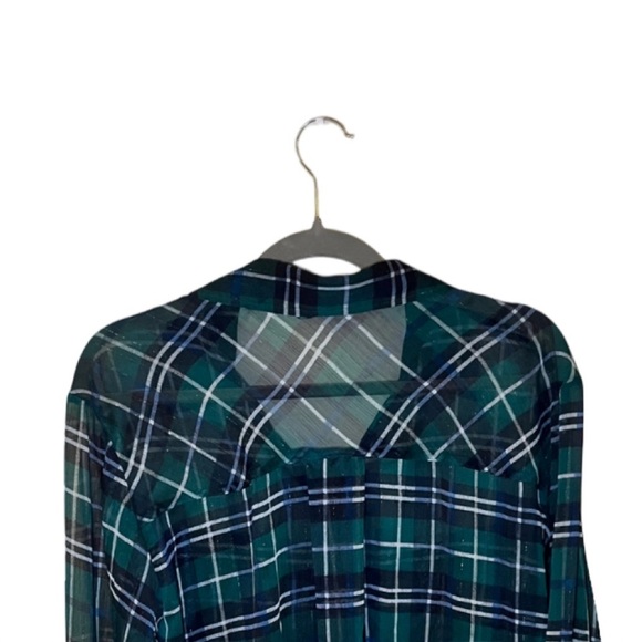 New Zara Sheer Metallic Threaded Green Plaid Cropped Blouse - Size L - Picture 8 of 15